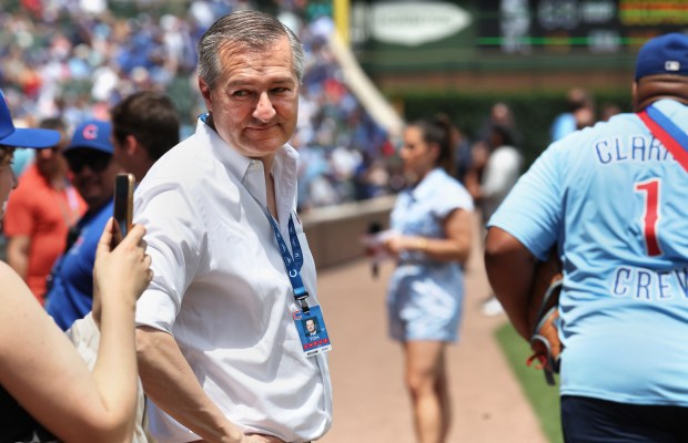 Cubs Chairman Tom Ricketts stands on the field before a Cubs-Mariners game on Friday, June 20, 2025, at Wrigley Field. (Chris Sweda/Chicago Tribune)