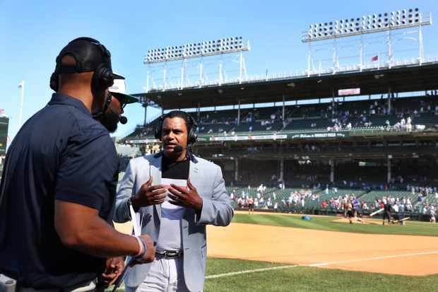 Former Cubs slugger Sammy Sosa gives commentary on the field...