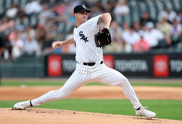 Chicago White Sox starting pitcher Jordan Leasure delivers to the Arizona Diamondbacks in the first inning of a game at Rate Field in Chicago on June 24, 2025. (Chris Sweda/Chicago Tribune)