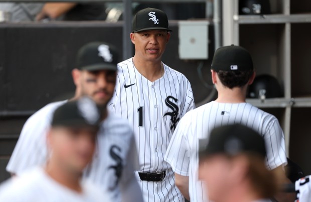 Chicago White Sox manager Will Venable stands in the dugout before the start of a game against the Arizona Diamondbacks at Rate Field in Chicago on June 24, 2025. (Chris Sweda/Chicago Tribune)