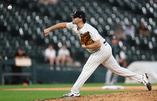 Chicago White Sox relief pitcher Mike Vasil (61) delivers to the Arizona Diamondbacks in the seventh inning of a game at Rate Field in Chicago on June 24, 2025. (Chris Sweda/Chicago Tribune)