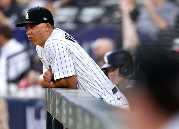 Chicago White Sox manager Will Venable looks out from the dugout in the fifth inning of a game against the Detroit Tigers at Rate Field in Chicago on June 3, 2025. (Chris Sweda/Chicago Tribune)