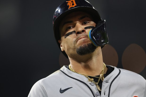 Detroit Tigers third baseman Javier Báez heads to the dugout after grounding out in the ninth inning of a game against the Chicago White Sox at Rate Field in Chicago on June 3, 2025. (Chris Sweda/Chicago Tribune)