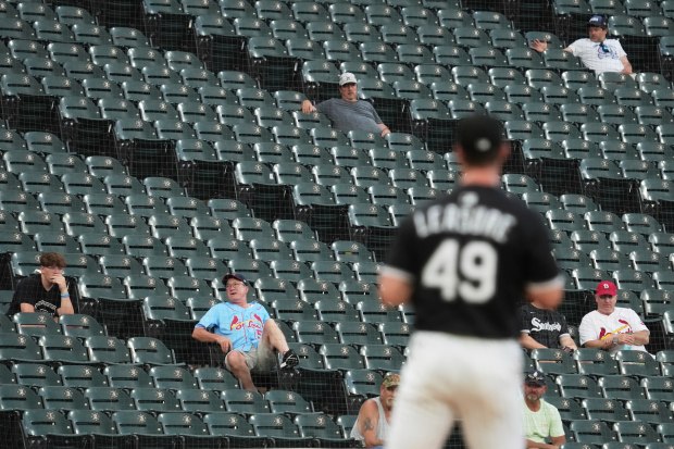 Fans watch during the eighth inning of a doubleheader between the Cardinals and White Sox on June 19, 2025, at Rate Field. (AP Photo/Nam Y. Huh)