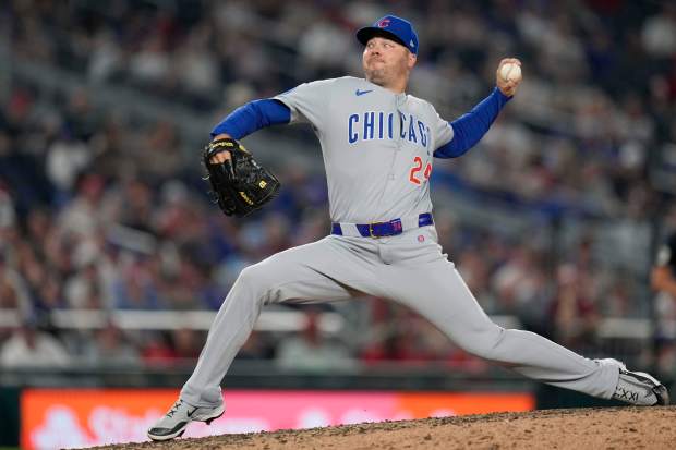 Cubs reliever Caleb Thielbar delivers to the Nationals during the seventh inning on June 5, 2025, in Washington. (Jess Rapfogel/AP)
