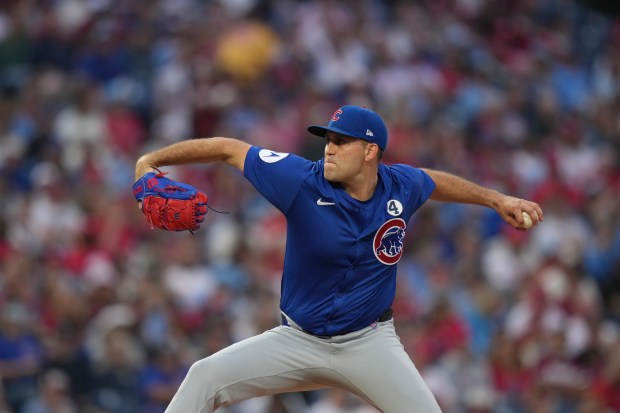 Chicago Cubs' Matthew Boyd plays during a baseball game Monday, June 9, 2025, in Philadelphia. (AP Photo/Matt Slocum)