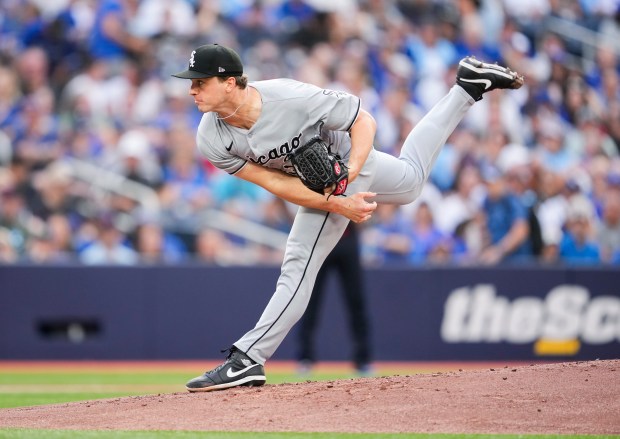 White Sox pitcher Grant Taylor delivers against the Blue Jays in the first inning on Friday, June 20, 2025, in Toronto. (Mark Blinch/Getty Images)