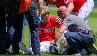 Guardians’ Gabriel Arias taken off field on cart after suffering lower leg injury