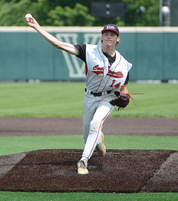 Coatesville pitcher (14) Sean Kinsler throws in the PIAA state quarter-finals against Neshaminy Thursday at Villanova stadium in Plymouth, The Red Raiders fell 3-1 to end a successful season. PETE BANNAN-MEDIA NEWS GROUP