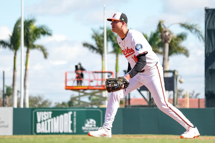 Coby Mayo: First baseman putting in work on defense