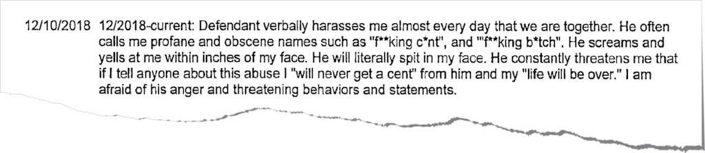 An excerpt from a protective order filed against Matusz alleging abusive behavior.