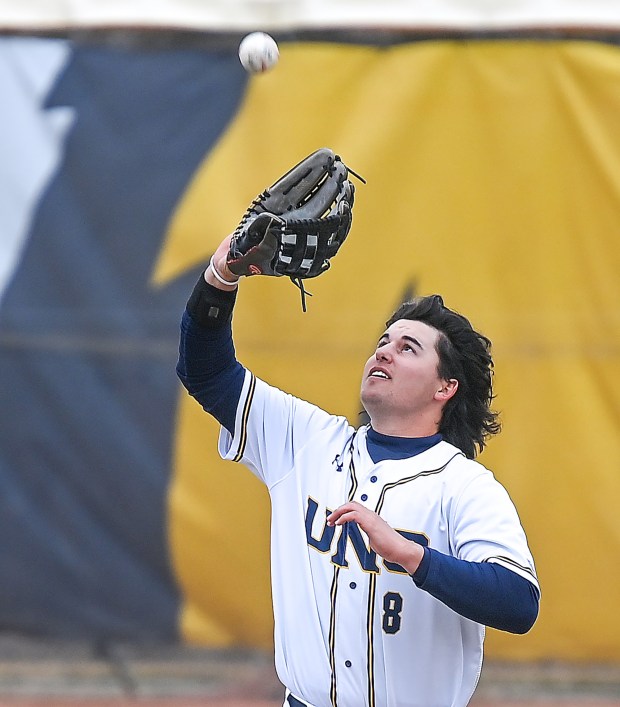 University of Northern Colorado senior Jake King snags the ball while playing at Jackson Field in Greeley on March 7, 2025.(Jim Rydbom/Staff Photographer)