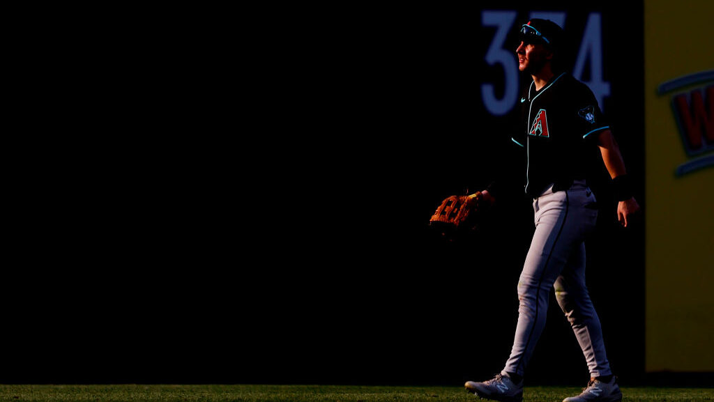 Jake McCarthy #31 of the Arizona Diamondbacks...
