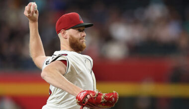 Relief pitcher A.J. Puk #33 of the Arizona Diamondbacks...