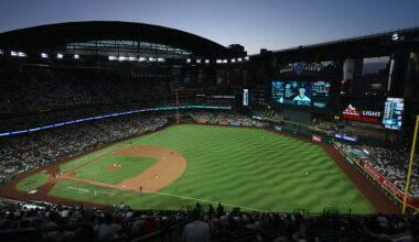 MAY 17: General view of action as relief pitcher Ryan Thompson #81 of the Arizona Diamondbacks pitc...
