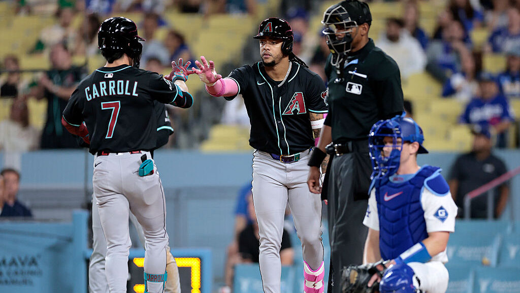 Corbin Carroll #7 of the Arizona Diamondbacks...