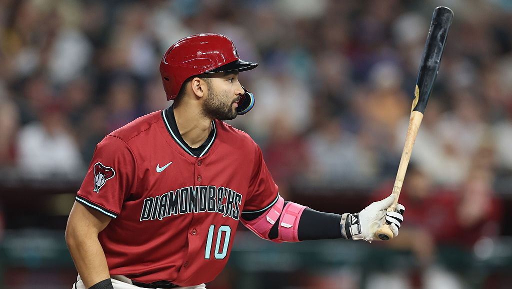 Jordan Lawlar #10 of the Arizona Diamondbacks...