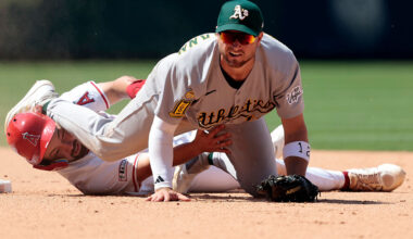 Athletics falter late, allow Angels to complete sweep