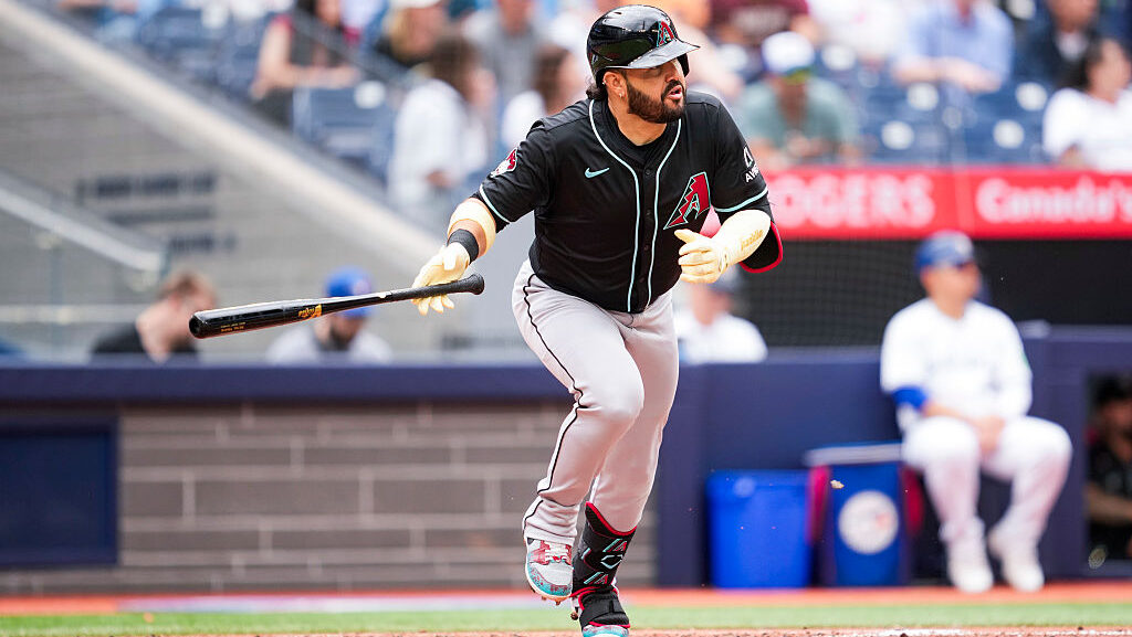 Eugenio Suarez #28 of the Arizona Diamondbacks...