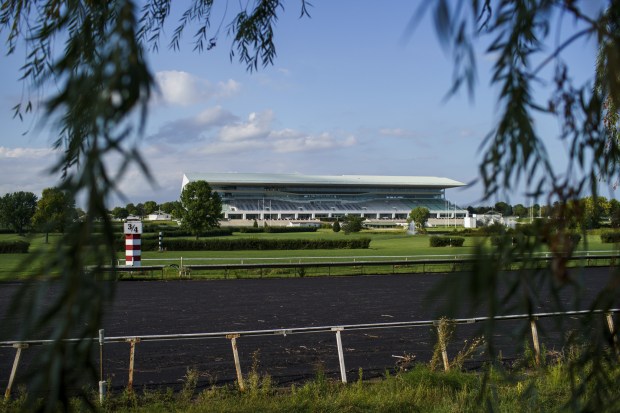 Clouds pass over the now-closed Arlington International Racecourse on Sept....