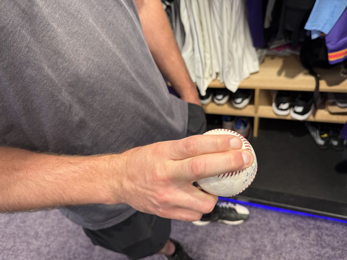 This photo shows Jake Bird’s sinker grip. 