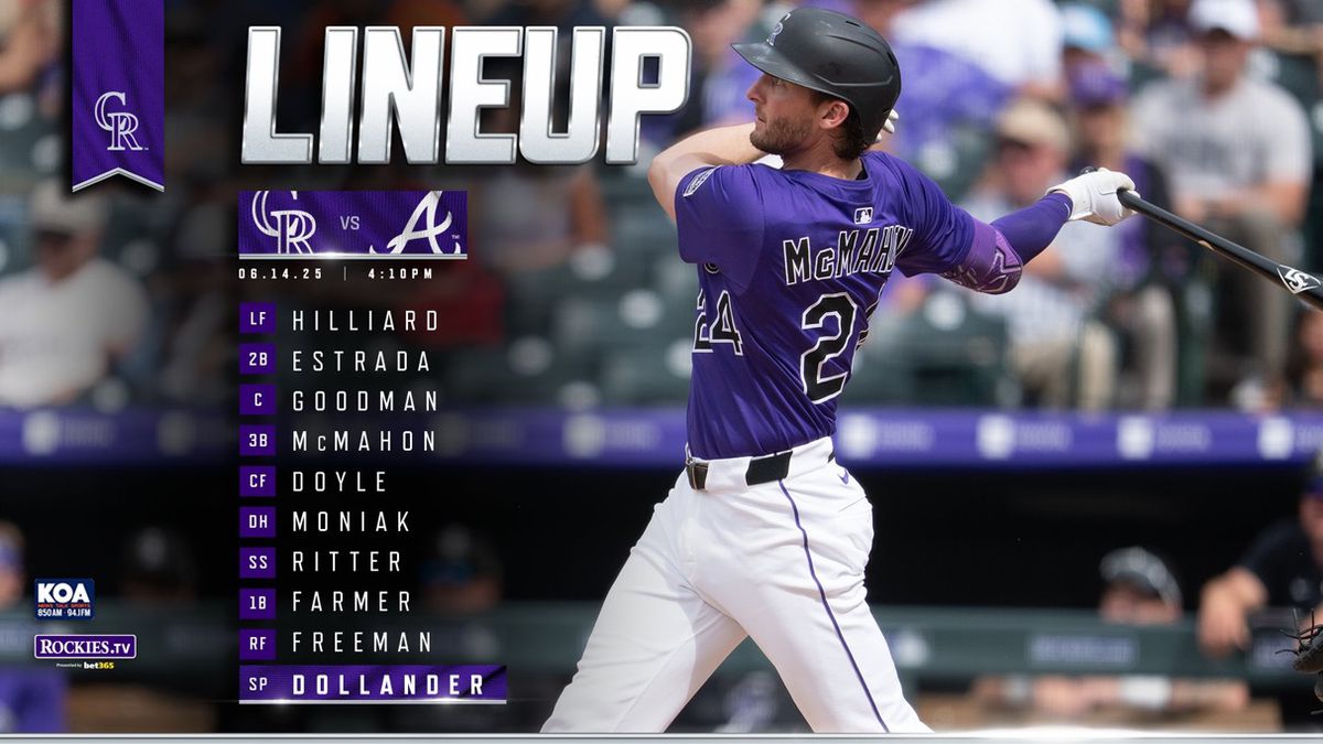 The lineup reads as follows: Hilliard (LF); Estrada (2B); Goodman (C); McMahon (3B); Doyle (CF); Monika (DH); Ritter (SS); Farmer (1B); Freeman (RF); Dollander (SP)