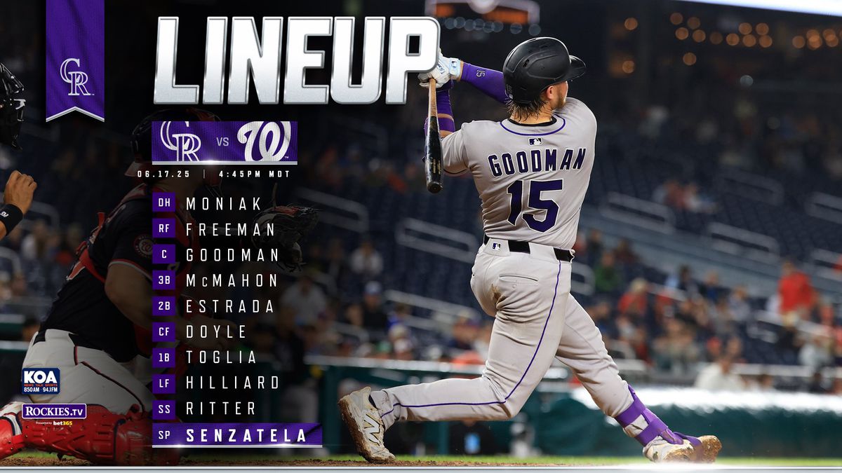 The lineup reads as follows: Moniak (DH); Freeman (RF); Goodman (C); McMahon (3B); Estrada (2B); Doyle (CF); Toglia (1B); Hilliard (LF); Ritter (SS); Senzatela (ST)