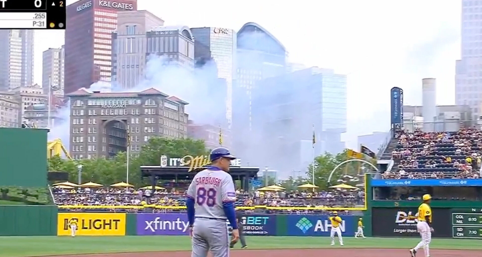 MLB fans left concerned after pillars of smoke are spotted from huge fire near ballpark during live TV broadcast