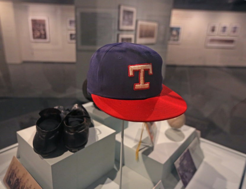 A cap from from former Texas Rangers pitcher Bert Blyleven is on display at the Baseball...