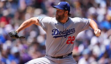 Los Angeles Dodgers starting pitcher Clayton Kershaw works against the Colorado Rockies in the first inning of a baseball game Thursday, June 26, 2025, in Denver. (AP Photo/David Zalubowski)
