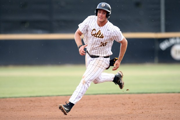 Crespi’s Josh Stonehouse runs the bases after Mikey Martinez hit...