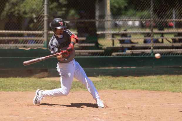 Chico Lone Wolves' Shakespeare Taylor hits a stand up double to centerfield in the Lone Wolves' opener against the South Bay Storm on Saturday, May 31, 2025 at Doryland Baseball Field in Chico, California. (Scott Casagrande/BigHouse Photography)