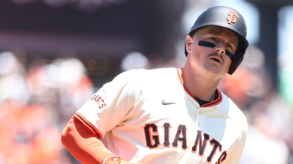 May 21, 2025; San Francisco, California, USA; San Francisco Giants third baseman Matt Chapman (26) rounds third base on a home run against the Kansas City Royals during the third inning at Oracle Park. Mandatory Credit: Kelley L Cox-Imagn Images