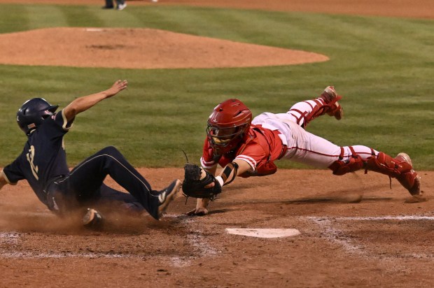 Mater Dei Lawson Olmstead #9 tags out West Ranch Omar...