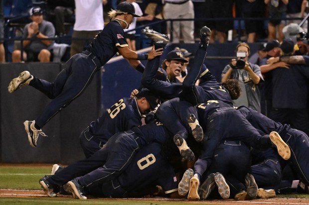 West Ranch celebrates after they defeated Mater Dei n the...