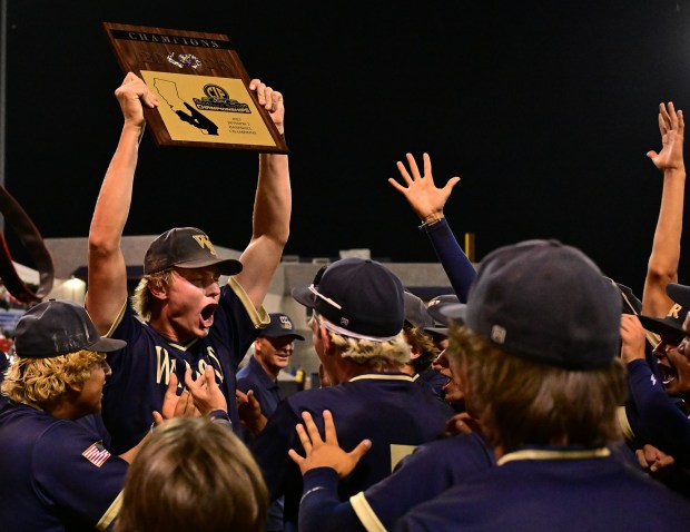 West Ranch celebrates after they defeated Mater Dei n the...