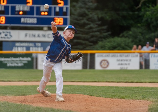 Upper Schuylkill’s Oliver Kerlavage (15) delivers a pitch as Ashland...