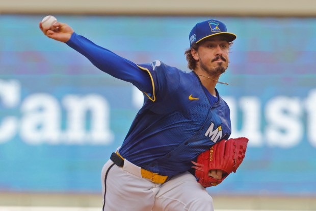 Joe Ryan throws a baseball.