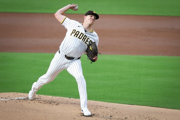 San Diego Padres' Nick Pivetta pitches against the Los Angeles Dodgers during the first inning at Petco Park on Monday, June 9, 2025 in San Diego, CA. (Meg McLaughlin / The San Diego Union-Tribune)