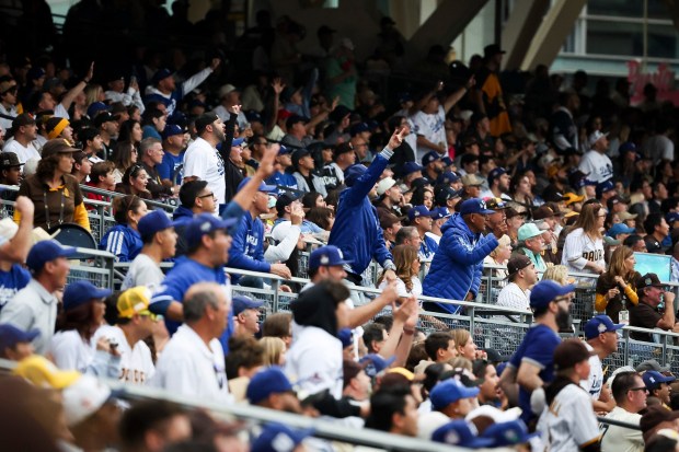 Dodgers fans watch the first inning against the San Diego Padres at Petco Park on Tuesday, June 10, 2025 in San Diego, CA. (Meg McLaughlin / The San Diego Union-Tribune)