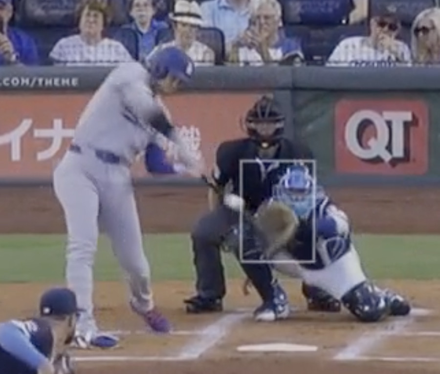 Shohei Ohtani swings the bat. View from the center field camera. Picture is a screenshot so it’s kind of blurry.
