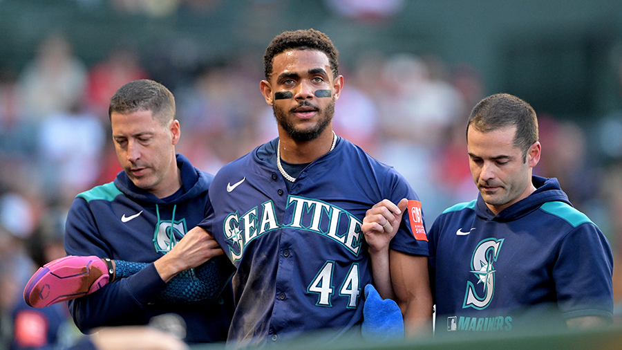Seattle Mariners Julio Rodriguez exits game hit by line drive Angels 2025...