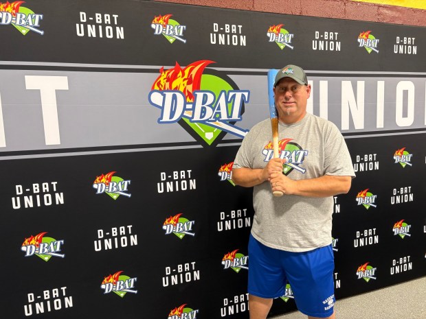 Nazareth High School assistant baseball coach Jason Brown is one of the owners of the new D-BAT Union, an indoor batting facility for baseball and softball players on the East Side of Allentown. (Keith Groller/The Morning Call)
