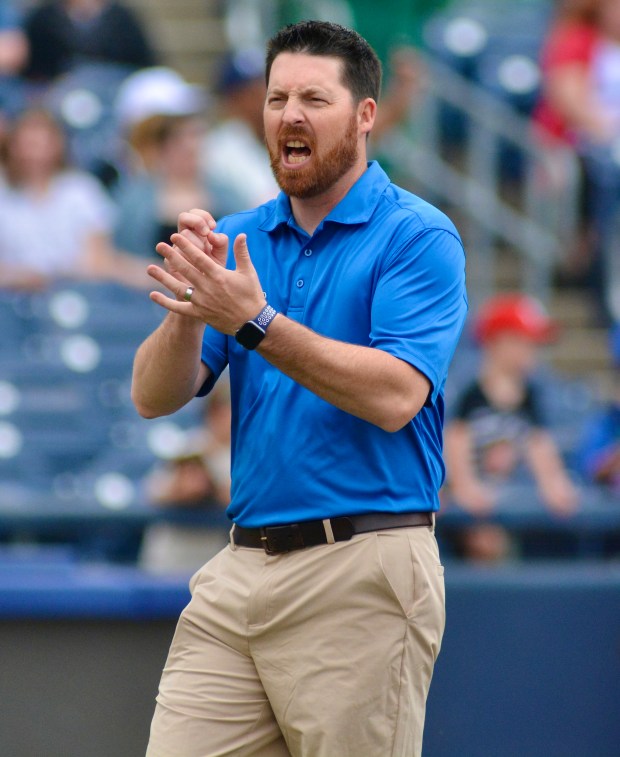 Thunder president Jeff Hurley walks on the field before an...
