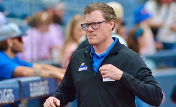 Thunder general manager Jon Bodnar walks on the field during...