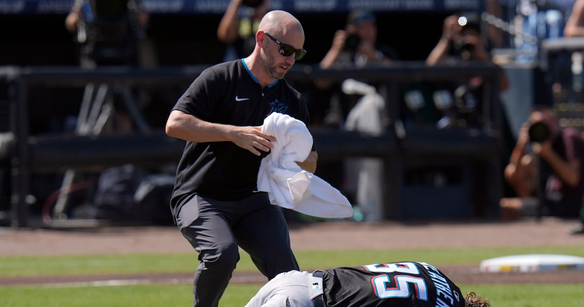 Marlins starter Ryan Weathers pitches 3 innings after getting hit in the head by catcher's throw