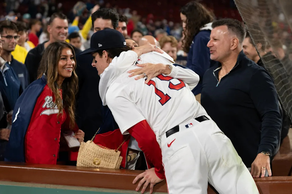 BOSTON, MA - JUNE 10: Roman Anthony #19 of the Boston Red Sox celebrates with family after hitting his first Major League Baseball career base hit after the game between the Tampa Bay Rays and the Boston Red Sox at Fenway Park on Tuesday, June 10, 2025 in Boston, Massachusetts. (Photo by Natalie Reid/MLB Photos via Getty Images)<p><a href="https://www.gettyimages.com/detail/2218982780" rel="nofollow noopener" target="_blank" data-ylk="slk:Natalie Reid&sol;Getty Images;elm:context_link;itc:0;sec:content-canvas" class="link ">Natalie Reid&sol;Getty Images</a></p>