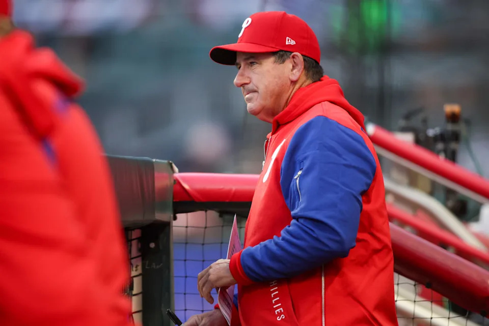 Philadelphia Phillies manager Rob Thomson (59) in the dugout against the Atlanta Braves in the second inning at Truist Park.Brett Davis-Imagn Images