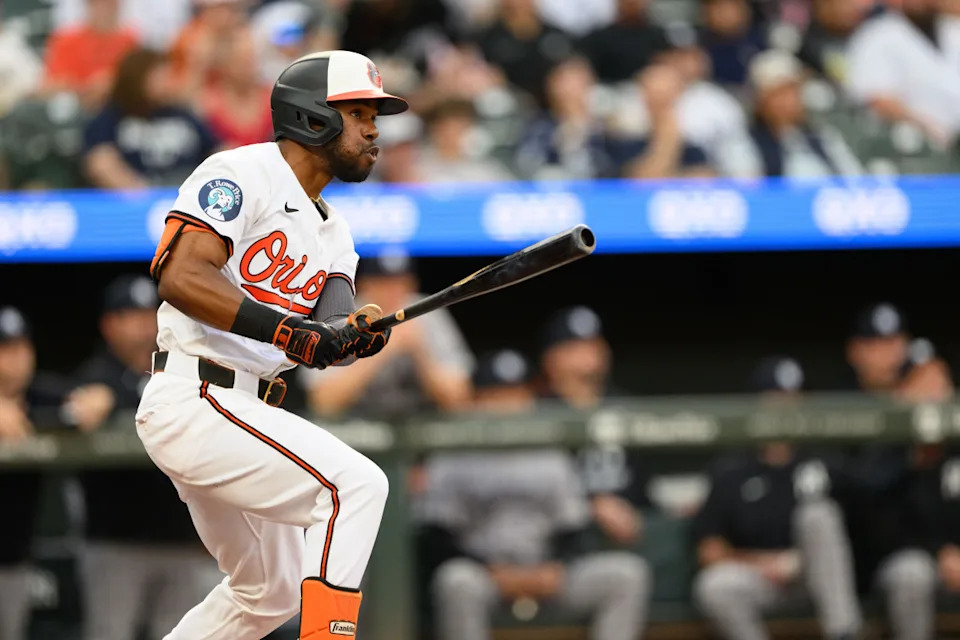 Baltimore Orioles outfielder Cedric Mullins (31) hits a single.Reggie Hildred-Imagn Images