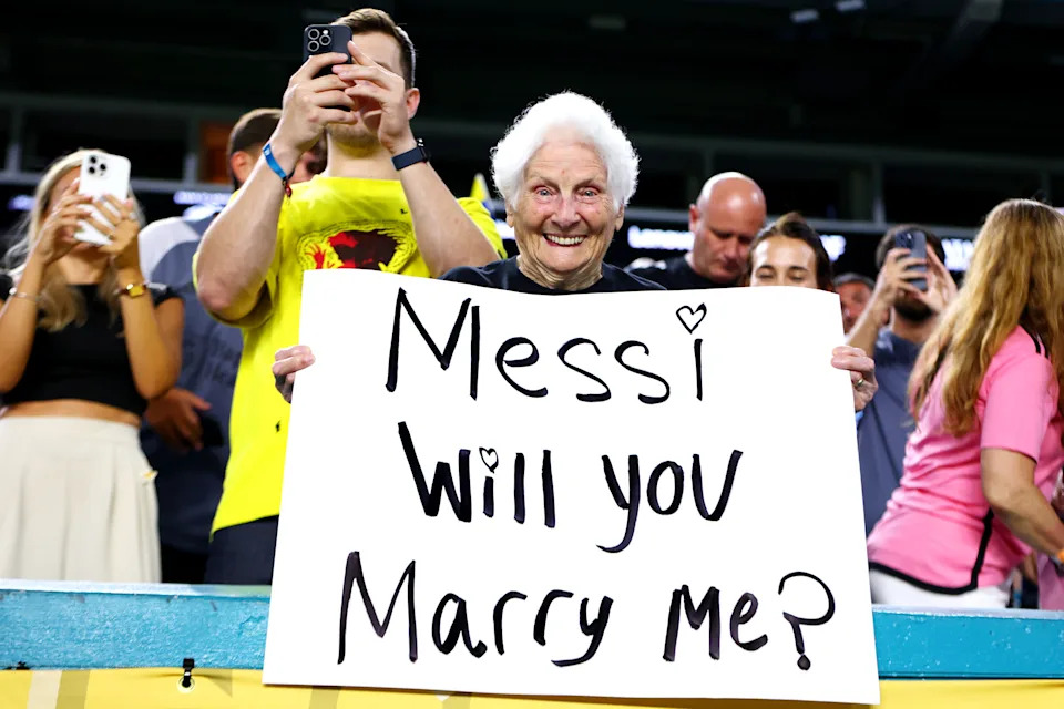 A Lionel Messi fan during Monday's Club World Cup group stage finale in Miami. (Rich Storry/FIFA via Getty Images)